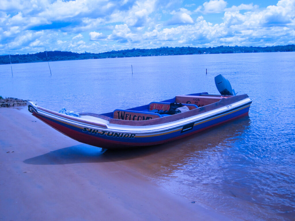 A boat floating on top of the water.