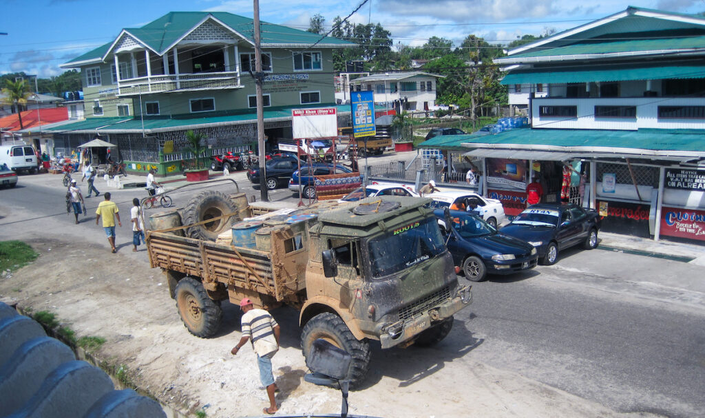 A large truck is parked on the side of the road.