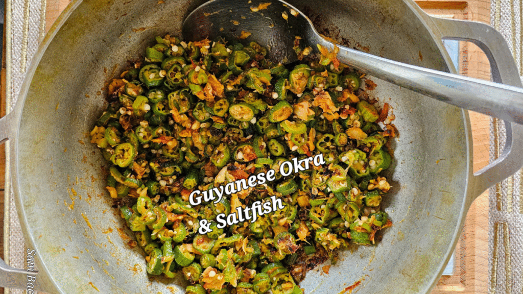Go ahead and taste this Guyanese saltfish and okra fry down. It will surprise you, for there is nothing slippery about it at all.